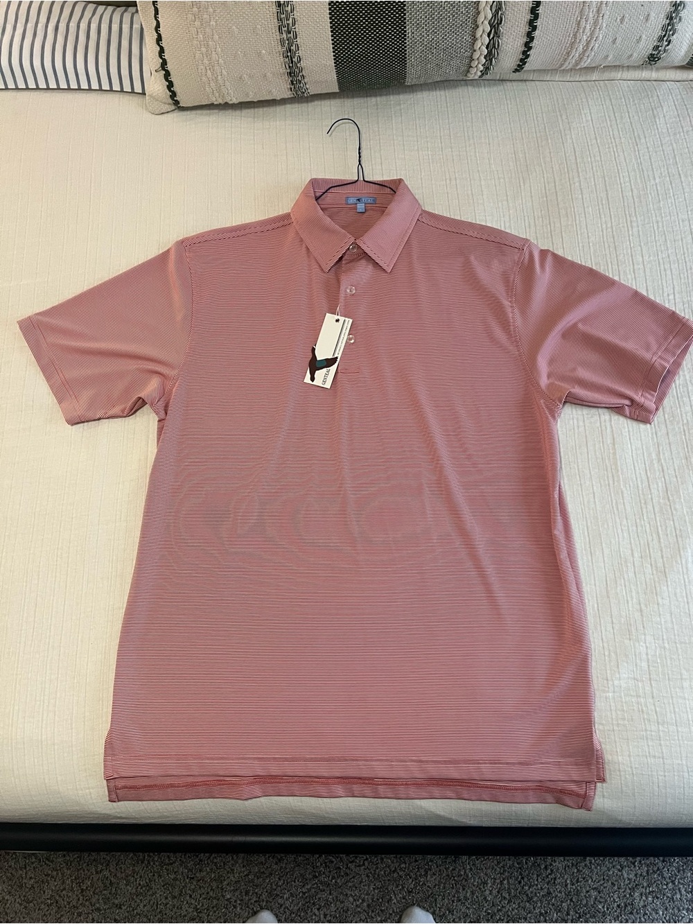 Red & White Pinstripe Genteal Golf Polo